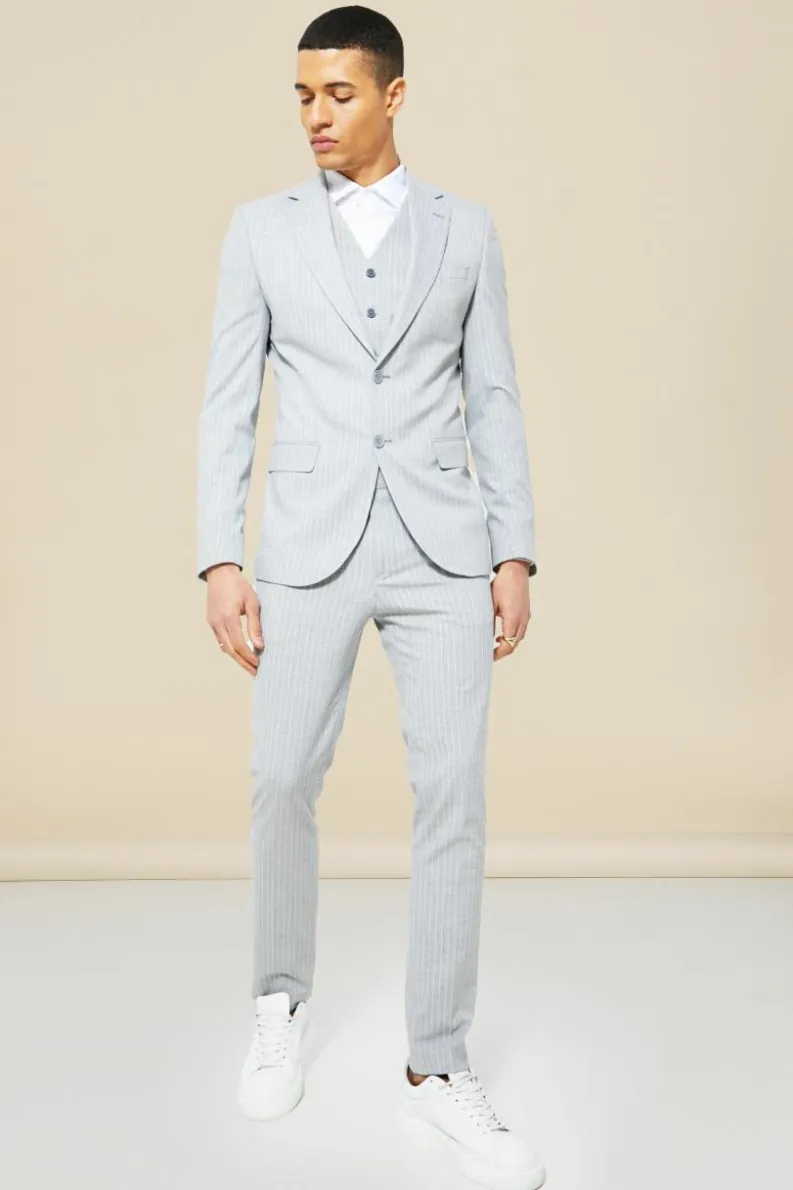 Cheap boohooMAN Skinny Single Breasted Pinstripe Suit Jacket light grey