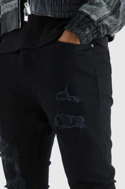 Cheap boohooMAN Skinny Stacked Distressed Ripped Jeans true black