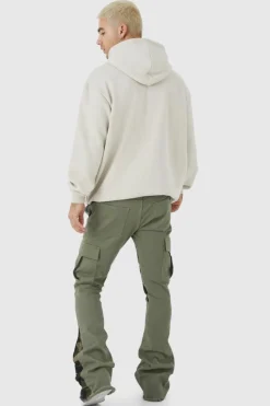 Shop boohooMAN Skinny Stacked Flare Camo Gusset Cargo Trouser khaki