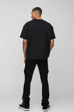Discount boohooMAN Skinny Stacked Flare Camo Gusset Cargo Trouser black