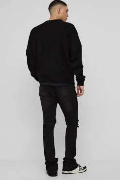 Sale boohooMAN Skinny Stacked Flared Ripped Knee Jeans brown