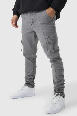 Best boohooMAN Skinny Stacked Ruched Strap Cargo Trousers slate