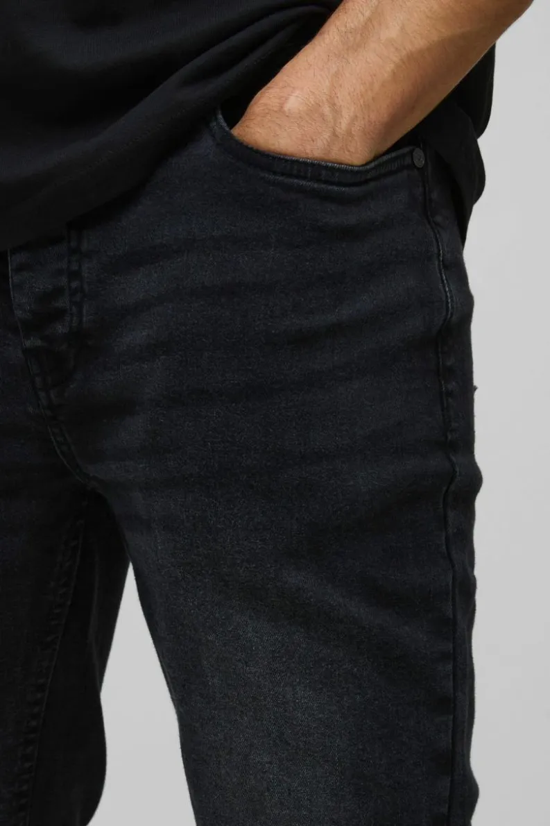 Hot boohooMAN Skinny Stretch Acid Wash Applique Denim Jeans black