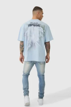 Store boohooMAN Skinny Stretch Black PU Biker Rip & Repair Jeans antique blue