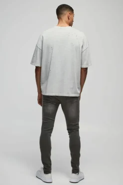 Best boohooMAN Skinny Stretch Bleached Ripped Knee Jeans grey
