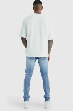 Cheap boohooMAN Skinny Stretch Bleached Ripped Knee Jeans ice blue