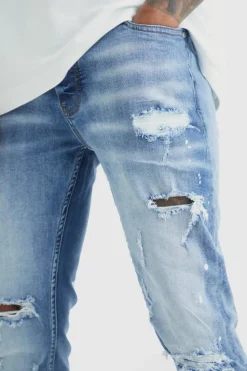 Cheap boohooMAN Skinny Stretch Bleached Ripped Knee Jeans ice blue