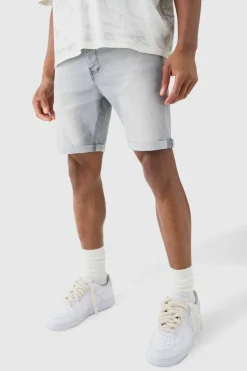 Hot boohooMAN Skinny Stretch Denim Shorts In light grey