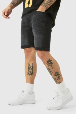 Best Sale boohooMAN Skinny Stretch Denim Shorts In black