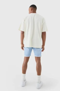 Cheap boohooMAN Skinny Stretch Denim Shorts In light blue