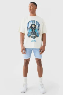 Cheap boohooMAN Skinny Stretch Denim Shorts In light blue