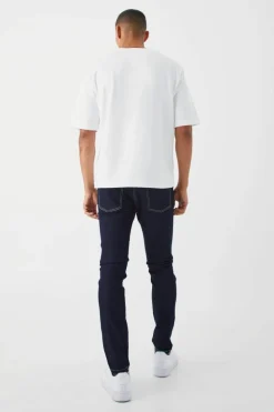 Shop boohooMAN Skinny Stretch Jean indigo