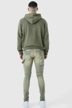 Best Sale boohooMAN Skinny Stretch Multi Rip Carpenter Jeans In Antique grey