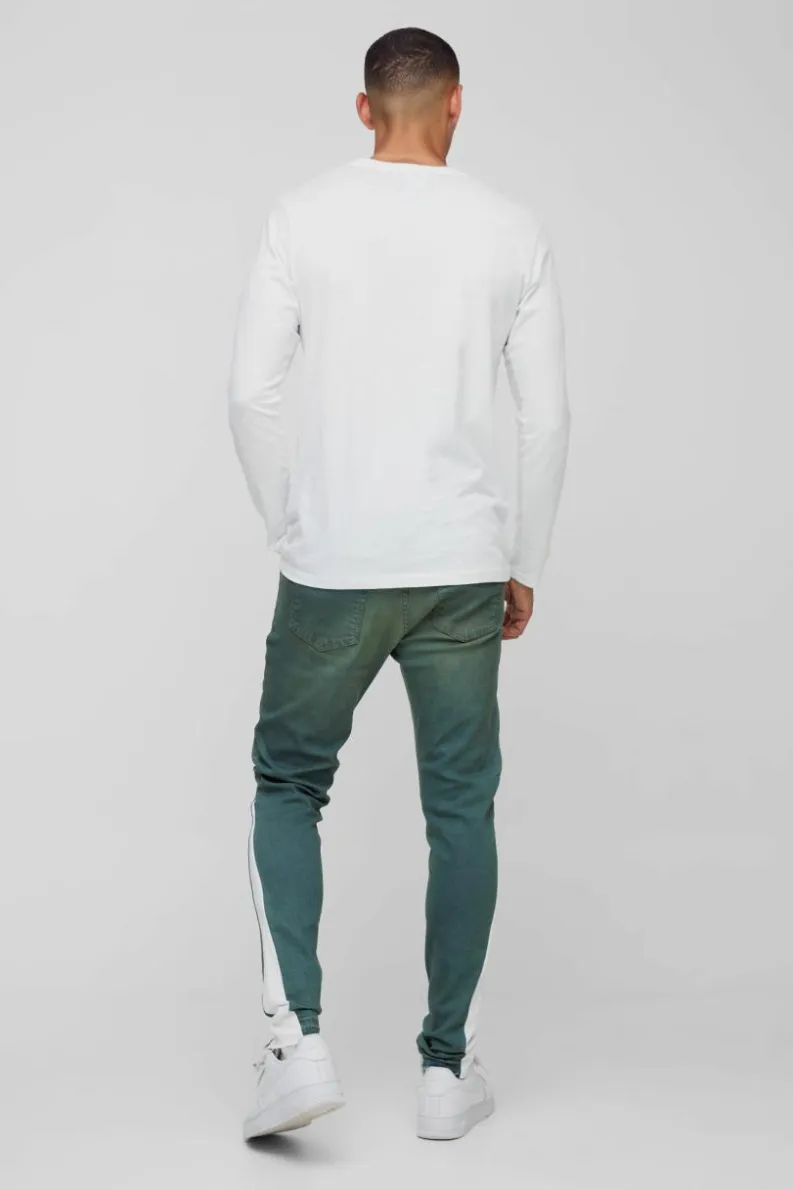 Discount boohooMAN Skinny Stretch Ripped Paint Splat Gusset Jeans grey