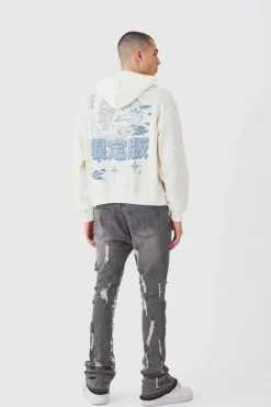 Outlet boohooMAN Skinny Stretch Stacked Distressed Embroidered Gusset Jeans washed black