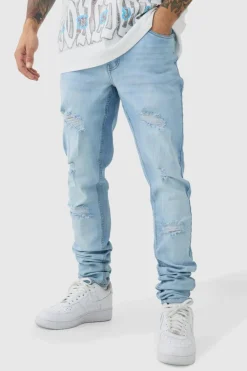 Clearance boohooMAN Skinny Stretch Stacked Ripped Jeans ice blue