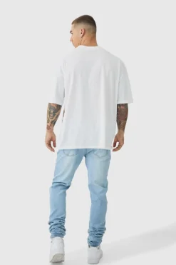 Clearance boohooMAN Skinny Stretch Stacked Ripped Jeans ice blue