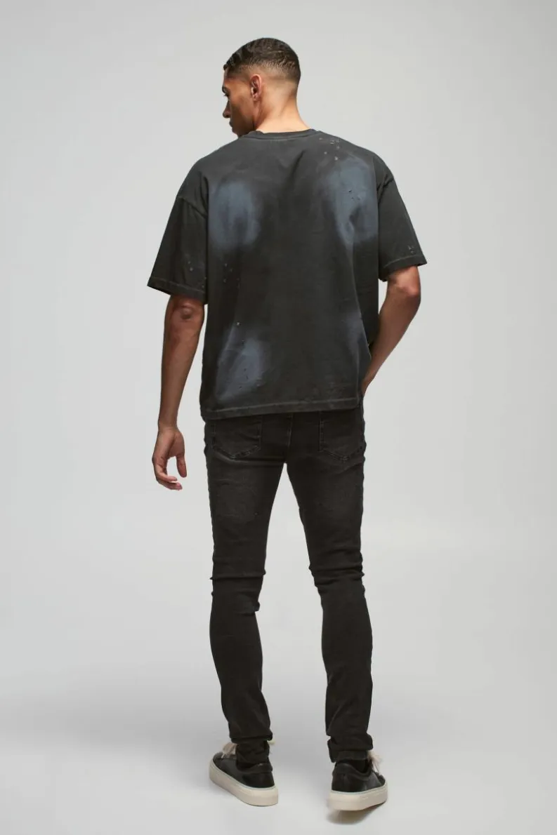 New boohooMAN Skinny Stretch Stacked Washed Jeans charcoal