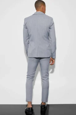 New boohoo Skinny Textured Three Piece Suit navy