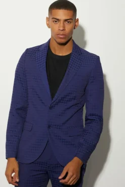 Cheap boohooMAN Skinny Tonal Houndstooth Suit Jacket purple