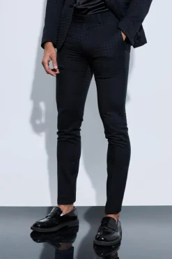 Cheap boohooMAN Skinny Tonal Houndstooth Trouser black