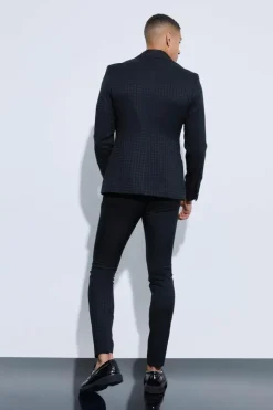 Cheap boohooMAN Skinny Tonal Houndstooth Trouser black