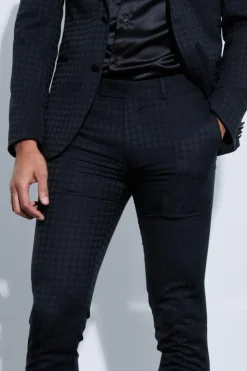 Cheap boohooMAN Skinny Tonal Houndstooth Trouser black