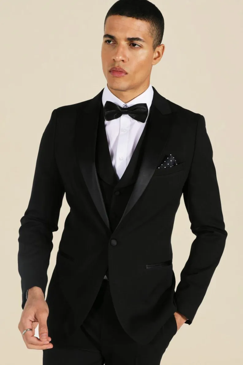 Store boohooMAN Skinny Tuxedo Single Breasted Suit Jacket black