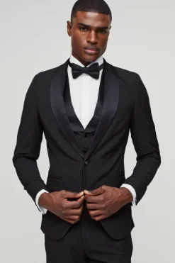 Fashion boohooMAN Skinny Tuxedo Single Breasted Suit Jacket black