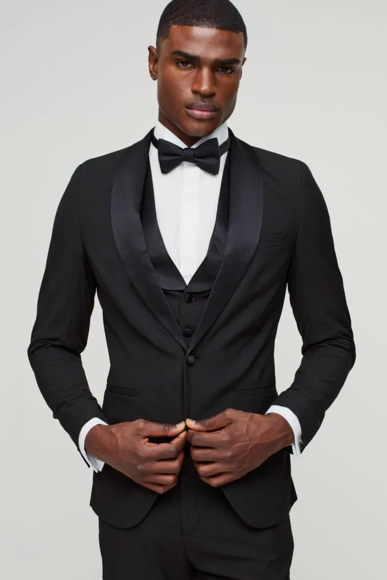 Fashion boohooMAN Skinny Tuxedo Single Breasted Suit Jacket black