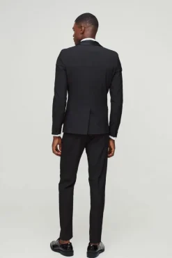 Fashion boohooMAN Skinny Tuxedo Single Breasted Suit Jacket black