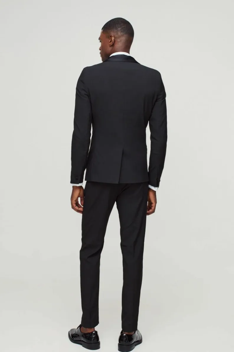 Fashion boohooMAN Skinny Tuxedo Single Breasted Suit Jacket black