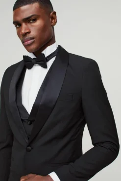 Fashion boohooMAN Skinny Tuxedo Single Breasted Suit Jacket black