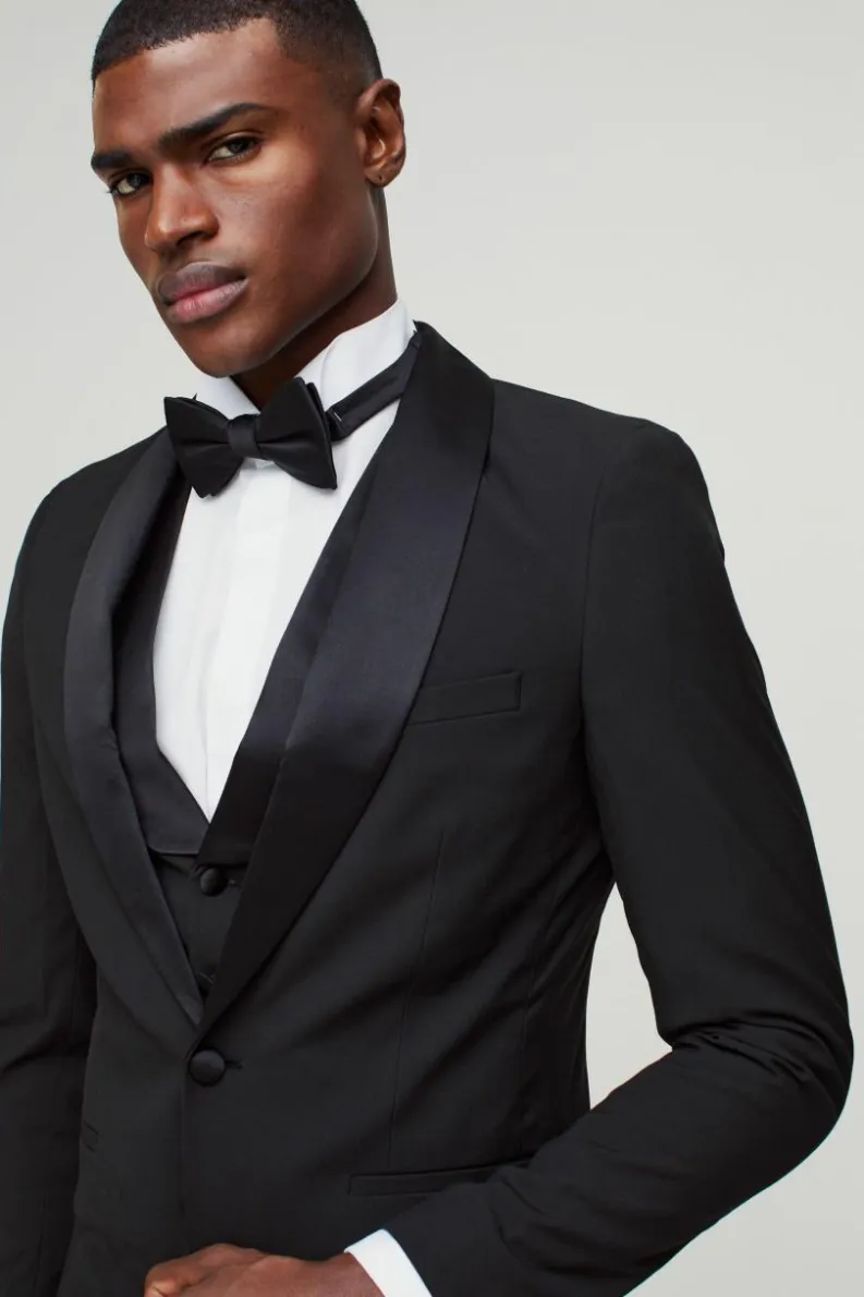 Fashion boohooMAN Skinny Tuxedo Single Breasted Suit Jacket black