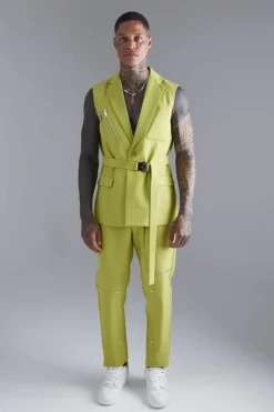 Clearance boohooMAN Skinny Zip Suit Trouser lime