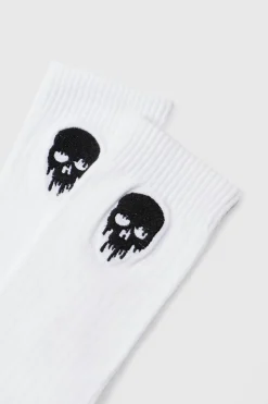 Shop boohooMAN Skull Embroidered Sports Socks white