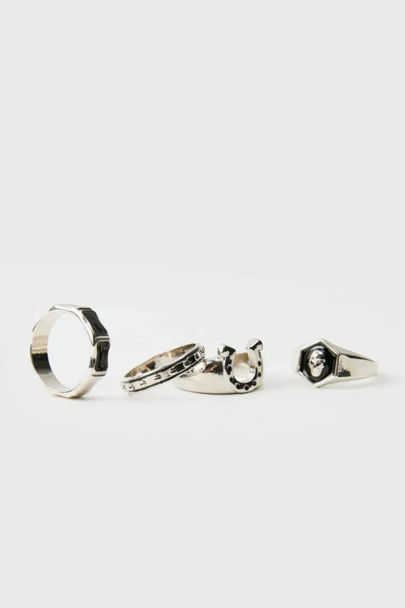 Best Sale boohooMAN Skull Ring 4 Pack silver