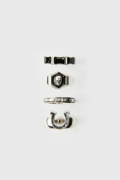 Best Sale boohooMAN Skull Ring 4 Pack silver