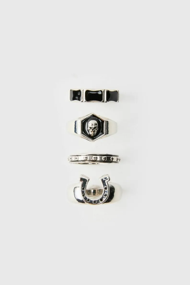Best Sale boohooMAN Skull Ring 4 Pack silver