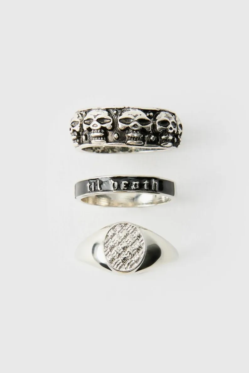 Clearance boohooMAN Skull Ring 3 Pack silver