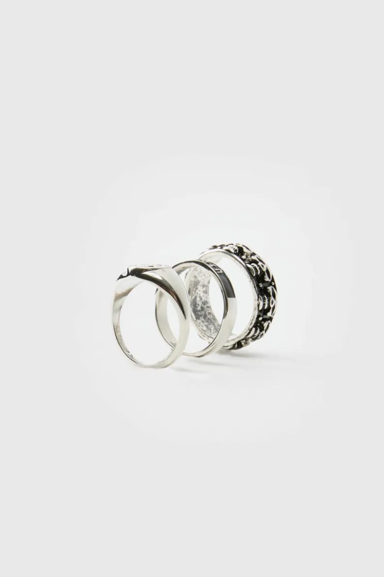 Clearance boohooMAN Skull Ring 3 Pack silver