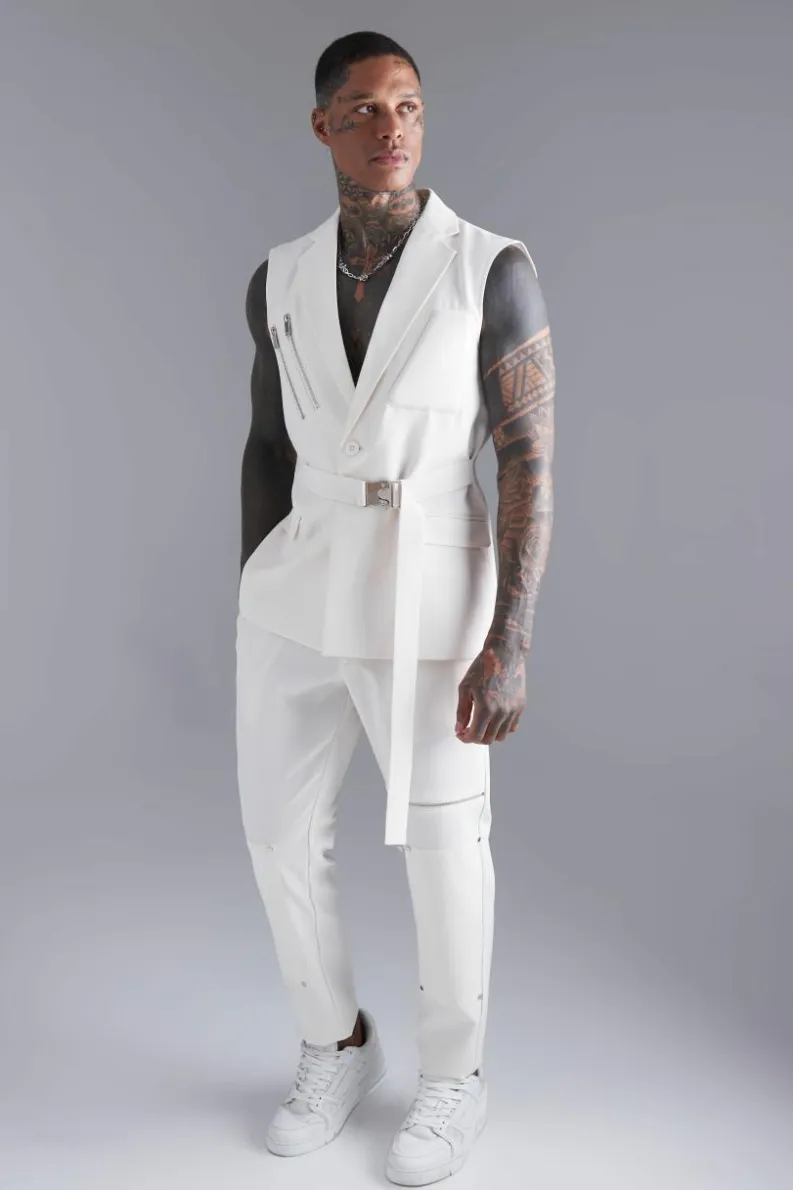 Cheap boohoo Sleeveless Skinny Fit Suit ecru
