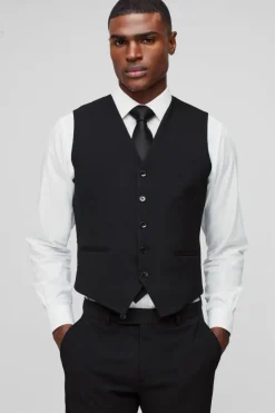 Outlet boohooMAN Slim Waistcoat black
