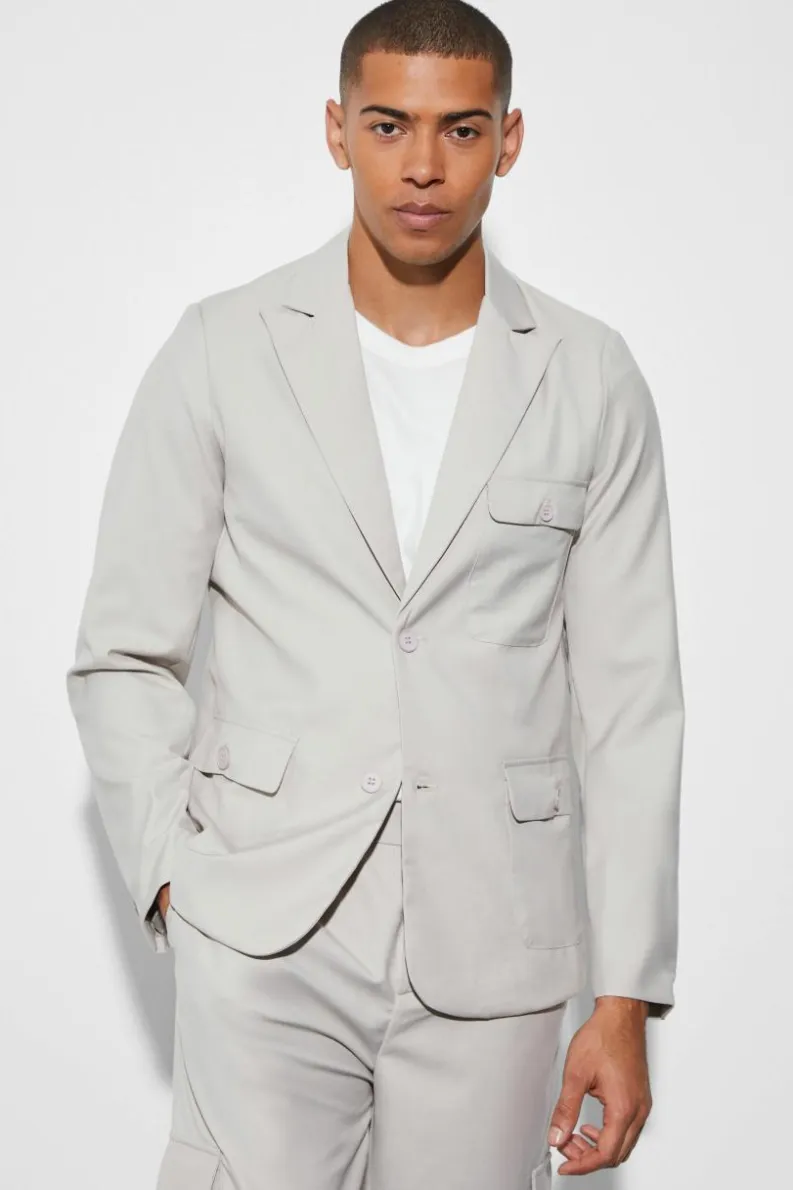 Outlet boohoo Slim Cargo Suit taupe