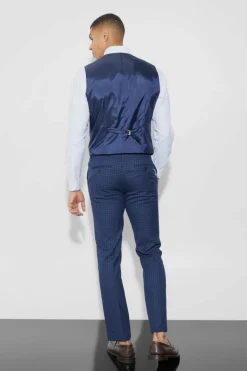 Hot boohooMAN Slim Check Breasted Waistcoat navy