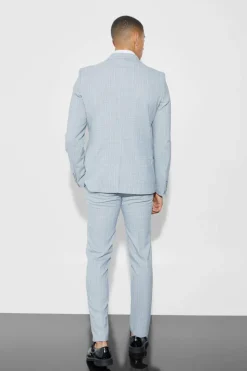 Cheap boohooMAN Slim Checked Suit Trousers light grey