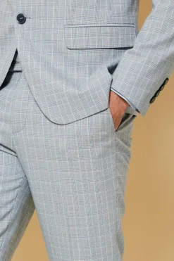 Cheap boohooMAN Slim Checked Suit Trousers light grey