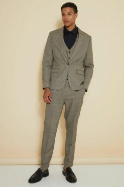 New boohoo Slim Check Suit brown