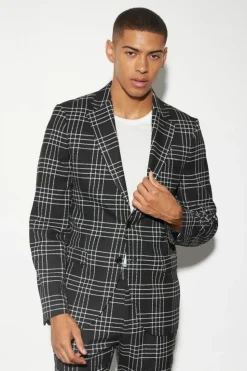 Fashion boohooMAN Slim Check Suit Jacket black
