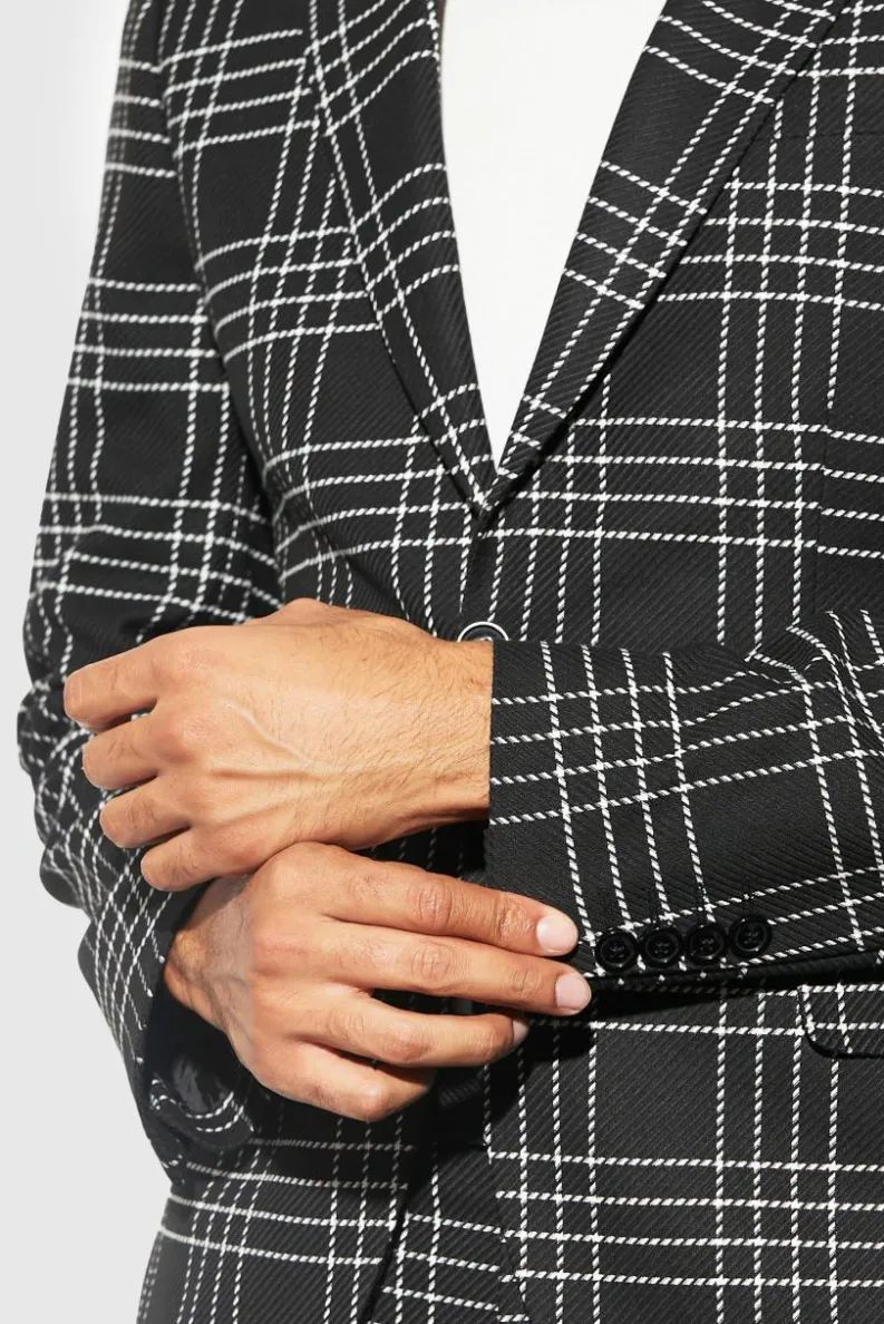 Fashion boohooMAN Slim Check Suit Jacket black